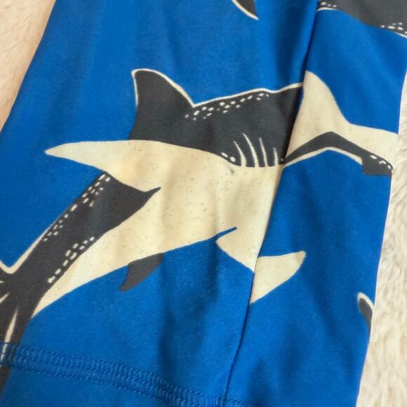 Mini Boden Long Swim Trunks Euro Shorts Jammers Boys 7 8 Blue Shark Print - Picture 6 of 7